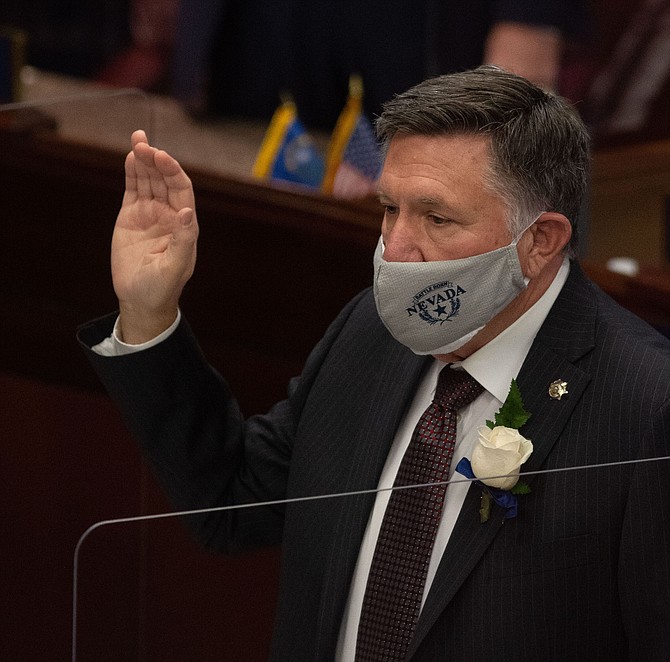 Assemblyman Philip P.K. O'Neill on the first day of the 81st session of the Nevada Legislature in Carson City on Monday, Feb. 1, 2021.