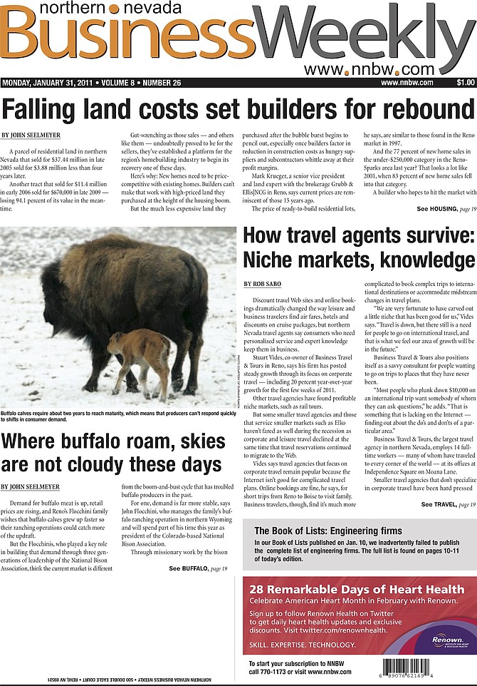 The cover of the January 31, 2011, edition of the Northern Nevada Business Weekly.