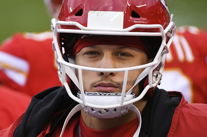 Kansas City Chiefs quarterback Patrick Mahomes on the sidelines Jan. 17 against Cleveland. When “Mahomes is on the run, well, he is not only the best now but also, just maybe, the best ever,” writes Joe Santoro