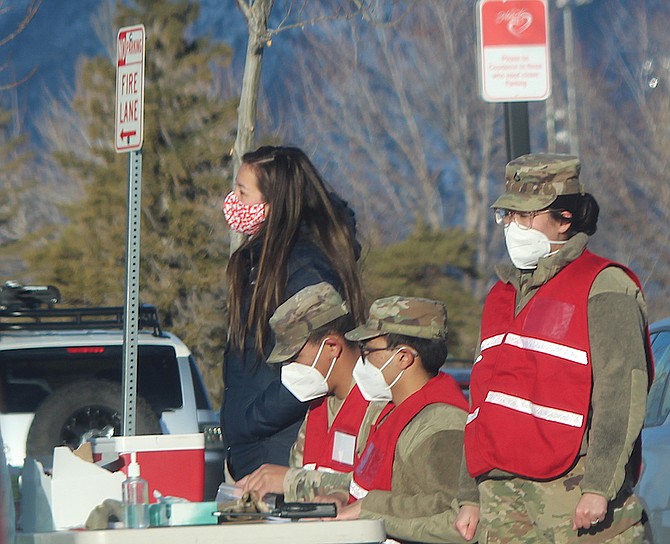 Carson City Health and Human Services and the National Guard work a community testing event in Gardnerville on Feb. 3.