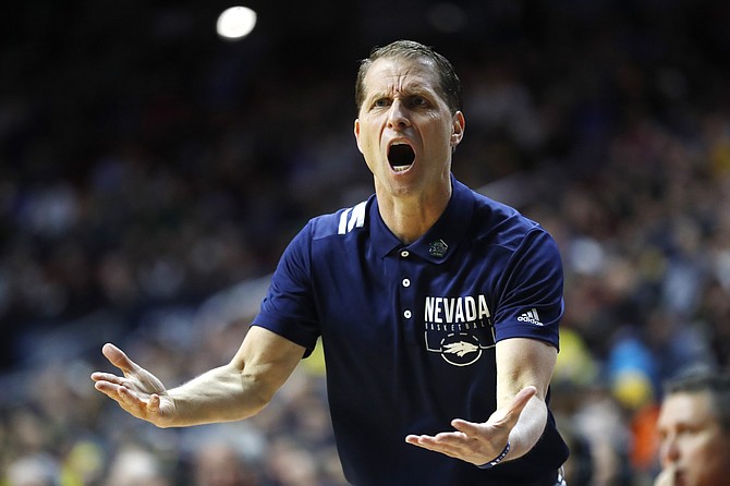 Then-Nevada head coach Eric Musselman questions a call during an NCAA Tournament first round game against Florida on March 21, 2019, in Des Moines, Iowa. (Charlie Neibergall/AP, file)