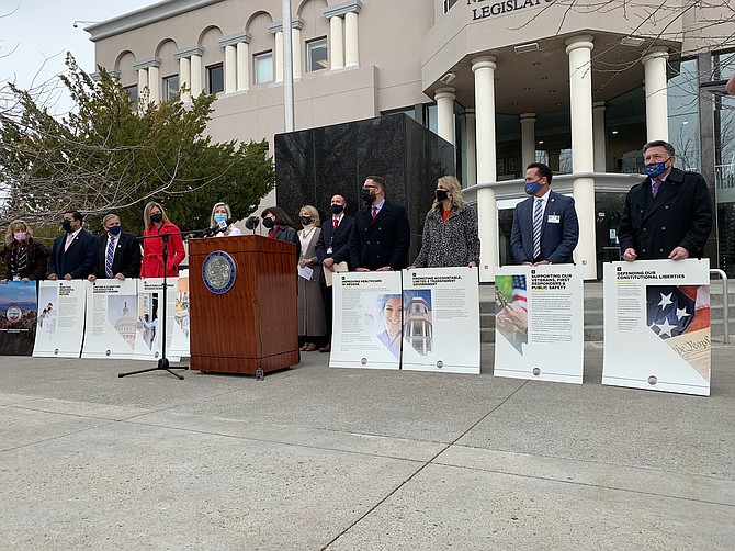 Nevada Assembly Republicans held a press conference Thursday in Carson City to discuss their priorities for the current legislative session.(Photo: Geoff Dornan/Nevada Appeal)
