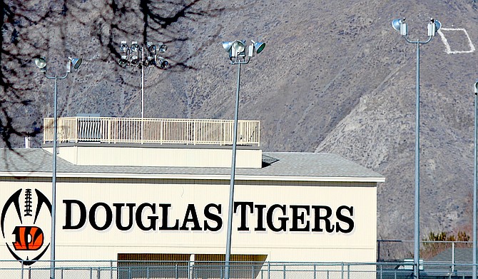 Douglas High School's gym with D-hill in the background on Friday morning.