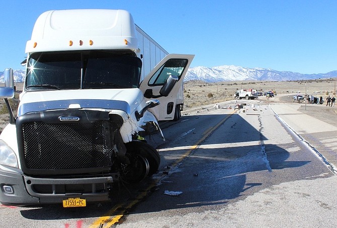 A semi truck struck Sean Leonard's pickup from behind, according to a preliminary report from the Nevada Highway Patrol.