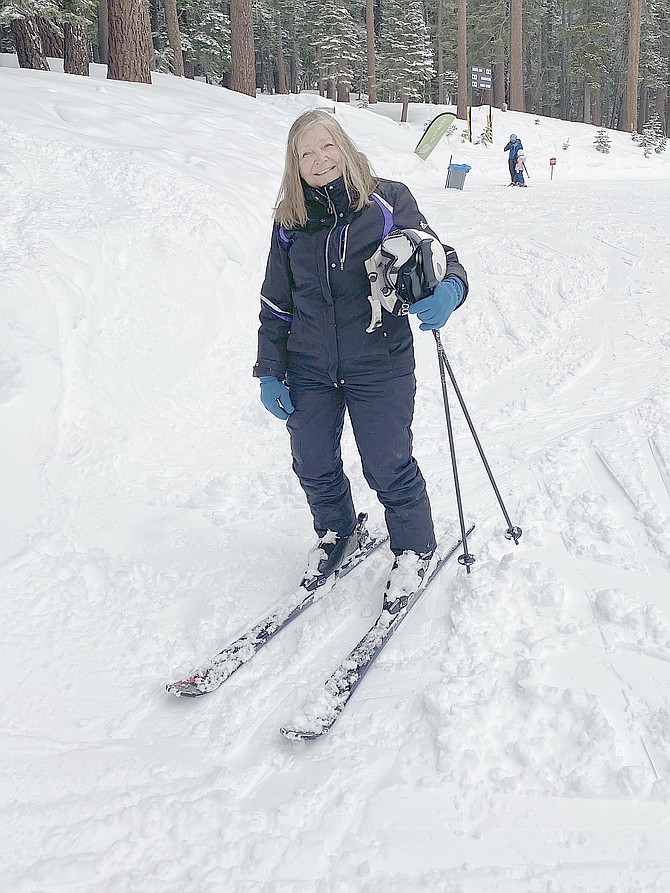 Alpine County resident Faith Harper on skis.
