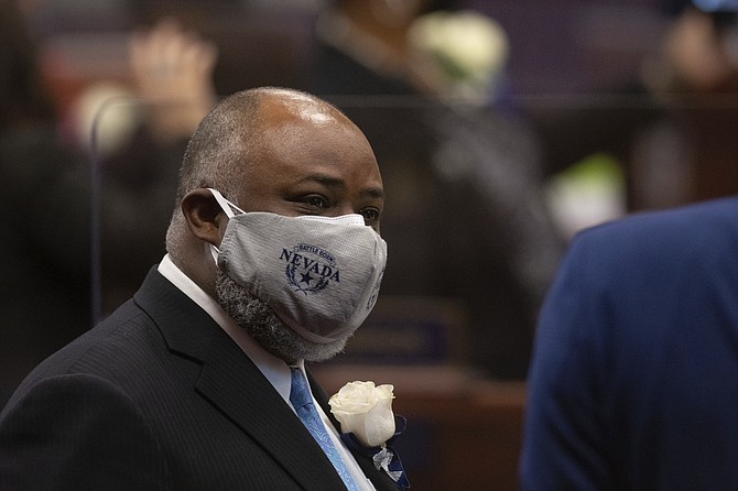 Assembly Speaker Jason Frierson during the first day of the 81st session of the Nevada Legislature in Carson City on Feb. 1. (David Calvert/The Nevada Independent via AP, Pool)