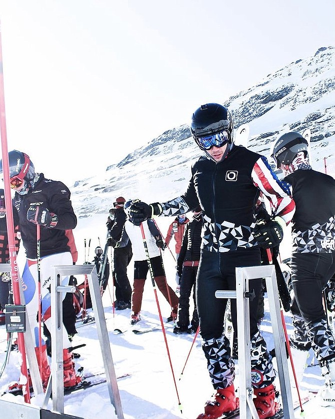 Noah Giron sets up to start a training session in Laax, Switzerland, in early December prior to his first ski cross World Cup appearance.