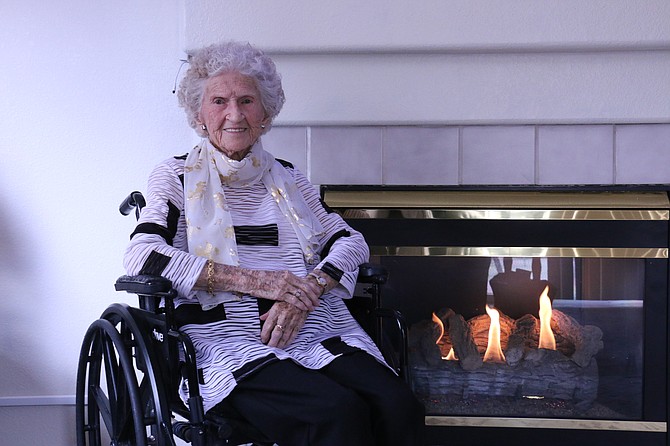 Velma Thornburgh of Dayton is celebrating her 101st birthday Saturday with her daughter, Sandra Bell, and a few close friends in their home. (Photo: Jessica Garcia/Nevada Appeal)