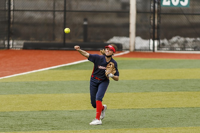 Douglas High graduate and MSU-Denver sophomore Haley Doughty fires in a throw from the outfield in a contest earlier this season. Though usually in a middle infielder role, Doughty has found quite a bit of success with the Roadrunners.