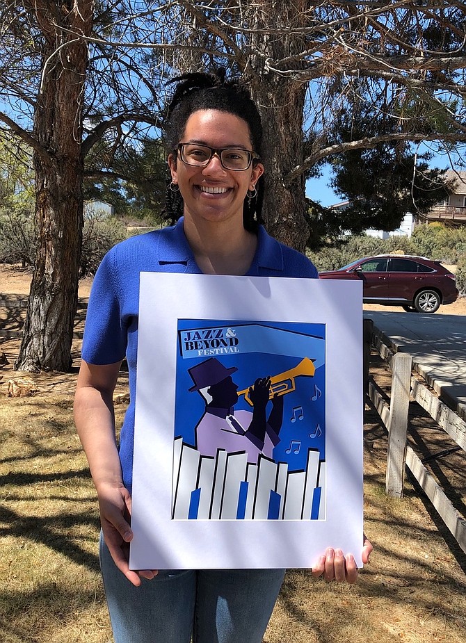 Katelyn Lehmann shows her winning entry for the 2021 Jazz & Beyond - Carson City Music and Art Festival poster contest.