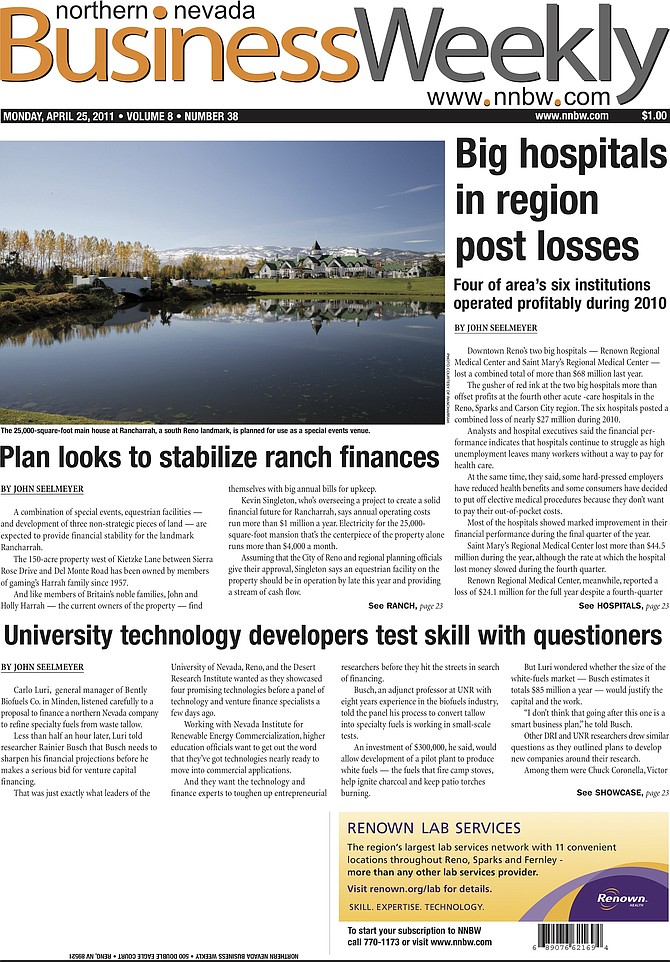 The cover of the April 25, 2011, edition of the Northern Nevada Business Weekly.