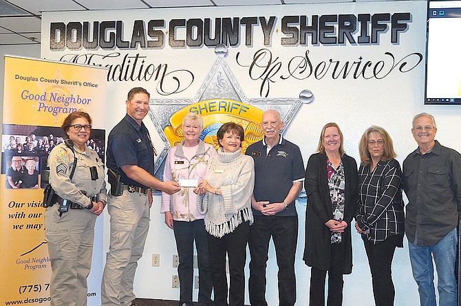 Sgt. Bernadette Smith, Sheriff Dan Coverley, former President Pat Smith, President Kate Brown, Grand Director Ray Hoyt, Secretary Virginia Irlikis, Sgt at Arms Janice Rhoades, Director Mike Rhoades.