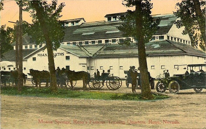 Postcard depicting the Moana Hot Springs Baths, from 1910, when the facility served as a training camp for heavyweight boxer Jim Jeffries prior to his bout with Jack Johnson.