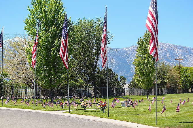 Flags decorate Eastside Memorial Park in Minden for Memorial Day 2020.