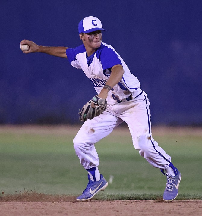 Dillon Damico winds up to throw after fielding a ground ball against Douglas Friday night.