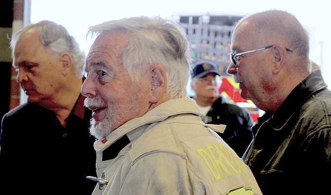 Retired East Fork Fire Chief Bill Driscoll talks at the district's 40th anniversary celebration on Saturday.