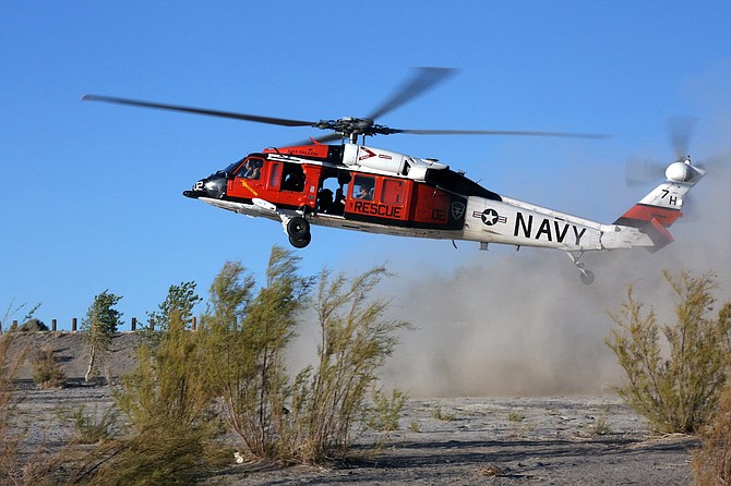 A Longhorn helicopter Search and Rescue team from Naval Air Station Fallon rescued a man who fell into a hot springs northeast of Gerlach on Friday. (Photo: NAS Fallon)