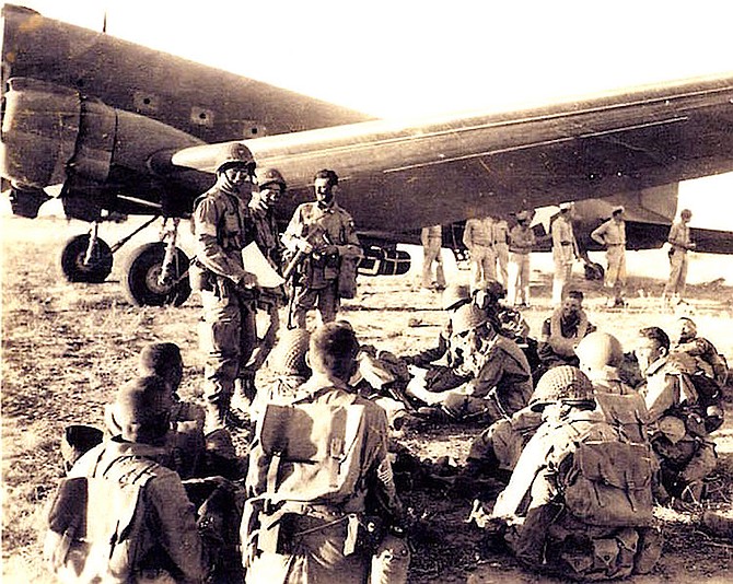 Col. James M. Gavin, U.S. Army, commanding officer, 505th Parachute Infantry Regiment, with his men before Operation Husky, on July 9, 1943. Alfred Pawley, whose son lives in Carson City, served in that unit. (U.S. Army photo)