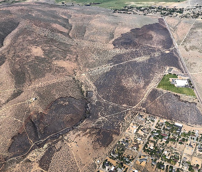 An aerial view of the area burned in the Jacks Valley fire on Wednesday.