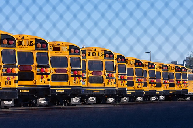 The Washoe County School District's central bus yard as seen on April 23, 2020, in Sparks.