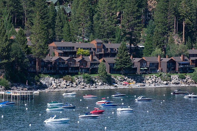 Exterior view of the Lakeshore Terrace condo complex in Incline Village, as seen from Lake Tahoe on Monday, June 28, 2021.