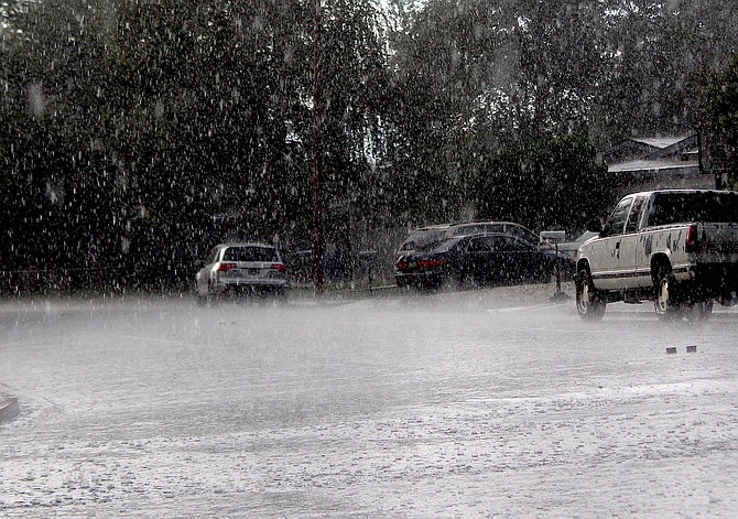 A thunderstorm washed down the streets of Gardnerville on Thursday evening.