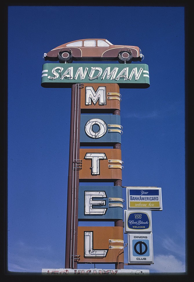 Sign for the Sandman Motel on Fourth Street in Reno, one of the places that crop up in novels set in Reno.