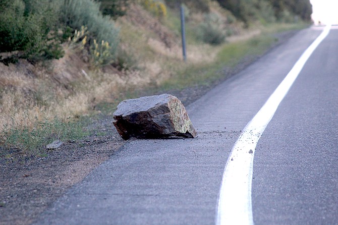 A rock landed on Highway 395 between Walker and Coleville as a result of an earthquake that occurred on Thursday afternoon.