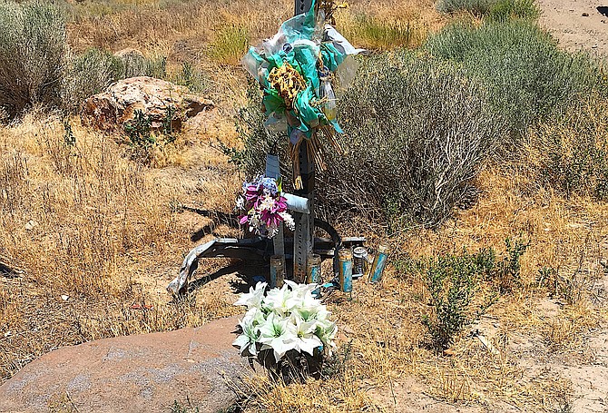 A roadside memorial at the entrance to Bodie Flat.
