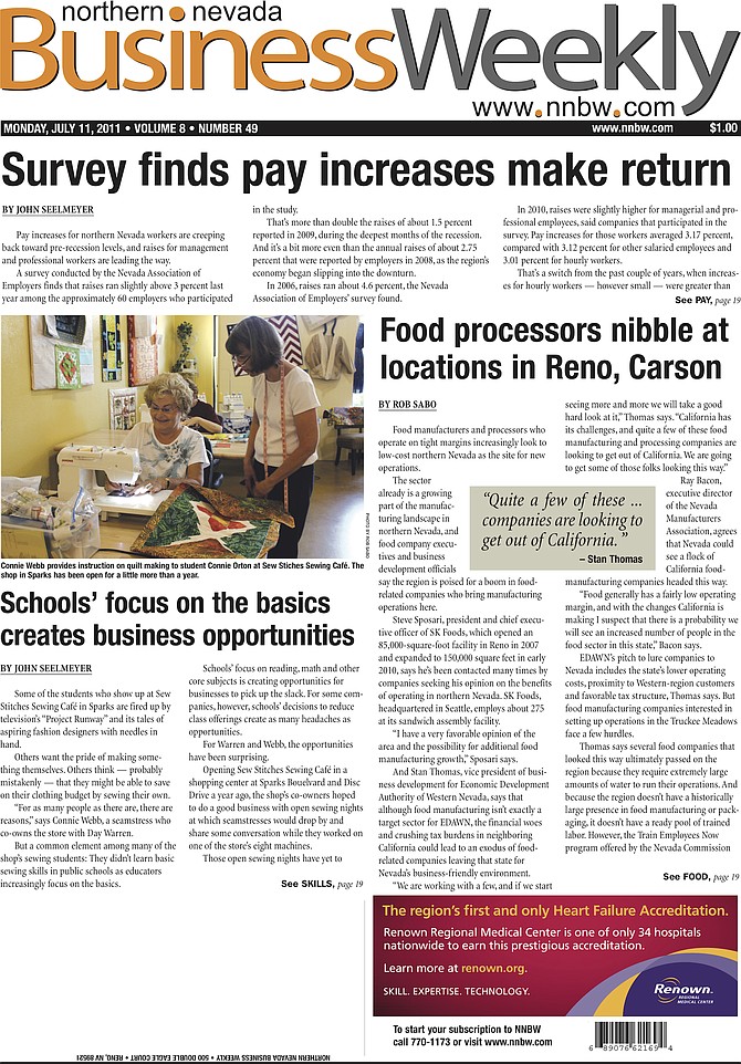 The cover of the July 11, 2011, edition of the Northern Nevada Business Weekly.