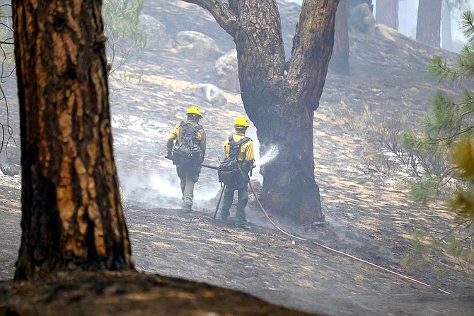 Firefighters douse hotspots on the Tamarack Fire burning in Alpine County. U.S. Forest Service Photo
