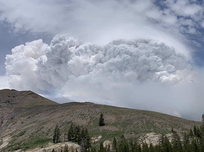 Michael Smith took this photo of the Tamarack Fire's smoke plume from Blue Lakes, which was evacuated on Monday.