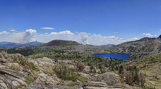 The Tamarack Fire from Carson pass above Winnemucca Lake. Because the Pacific Crest Trail is closed at the ranger station, photographer John Flaherty said he hiked from Woods Lake to reach this spot.