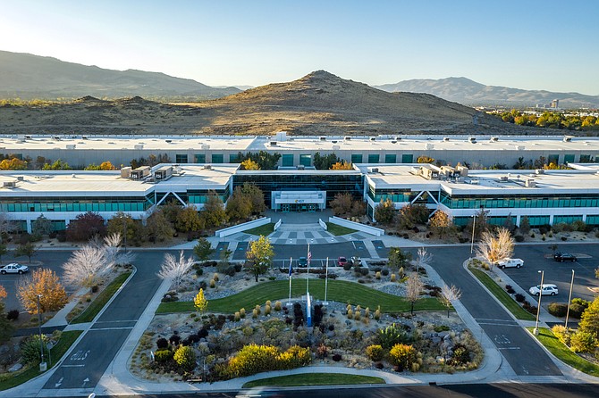 Overhead view of IGT’s sprawling 1.2 million square foot campus at 9295 Prototype Drive in South Reno.