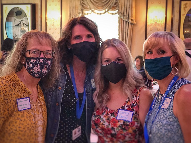 From left, CCSD staff members Carolyn Cook, Kari Pryor, Lacey Carey and Joanna Kaiser attend Carson City School District’s new hire event Wednesday in the Governor’s Mansion Larry Ruvo Stateroom. (Photo: CCSD)