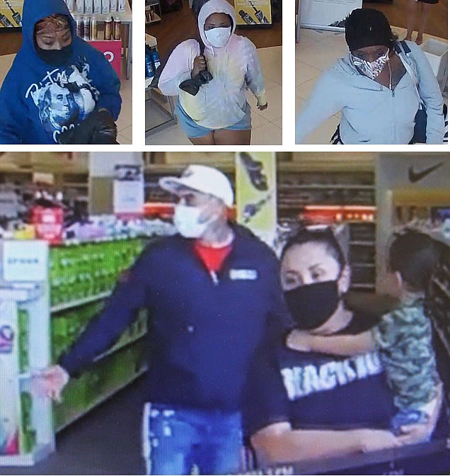 A couple with a young child and three women are being sought in connection with shoplifting cases in Carson Valley Plaza near Topsy Lane.