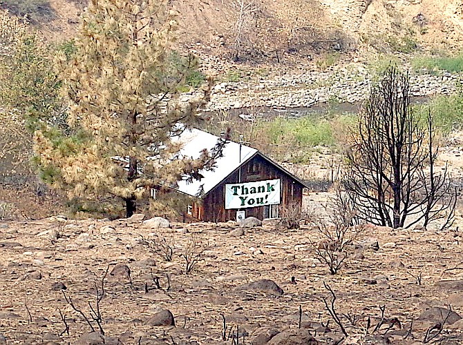 Doug Busey took this photo of an Alpine County structure with a large thank-you sign on it.