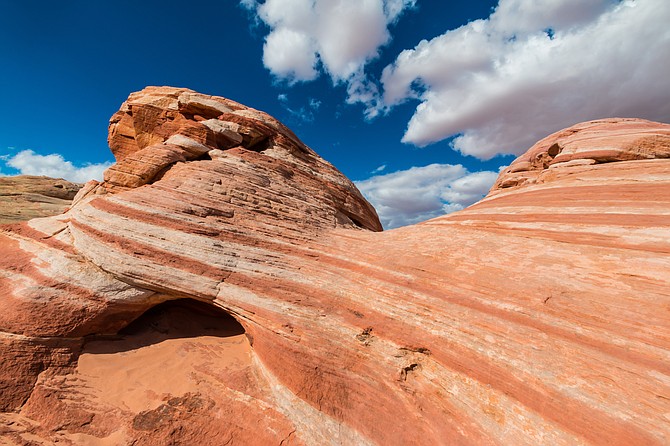 The striated sandstone slickrock of Fire Wave in Fire Valley, Valley of Fire State Park. (Photo: AdobeStock)