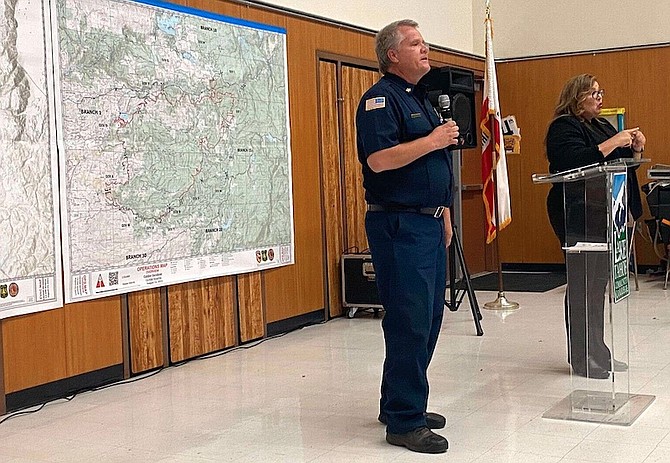 Lake Valley Fire Chief Brad Zlendick told residents he is concerned with the fire’s growth and advancement towards Lake Tahoe. Bill Rozak / Tahoe Daily Tribune