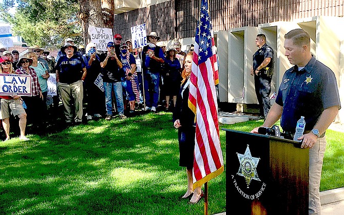 Sheriff Dan Coverley conducts a press conference on Aug. 8, 2020 in Minden.