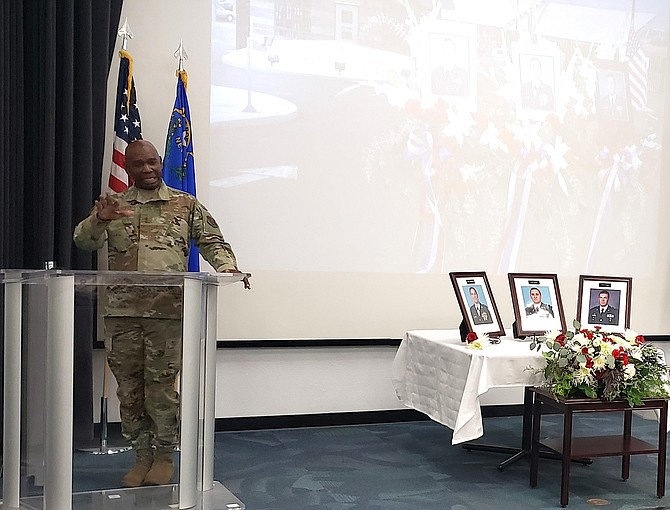 Nevada Army National Guard's Major General Ondra Berry addressed the attendees at the Guard's headquarters remembrance ceremony on Friday. (Photo: Ken Beaton)