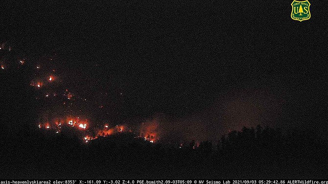 Active flames were visible on the Heavenly fire camera pointing south into California. The Caldor Fire has yet to cross into Nevada as of Friday morning.