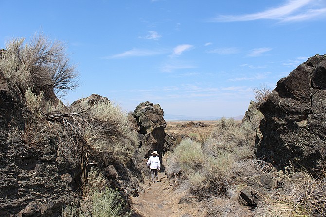 Trail leading through the lava rocks and formations at Captain Jack’s Stronghold, where members of the Modoc tribe avoided U.S. troops for nearly six months.
