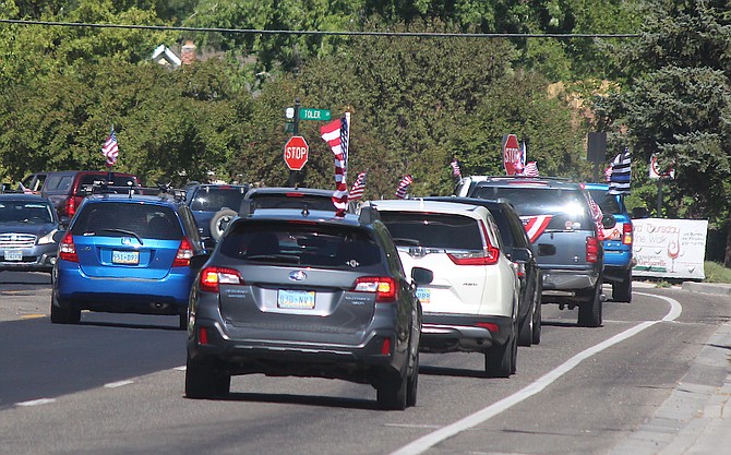Members of the Douglas County Republican Central Committee conducted a vehicle rally through Gardnerville and Minden on Saturday in observance of the 20th anniversary of 9-11.