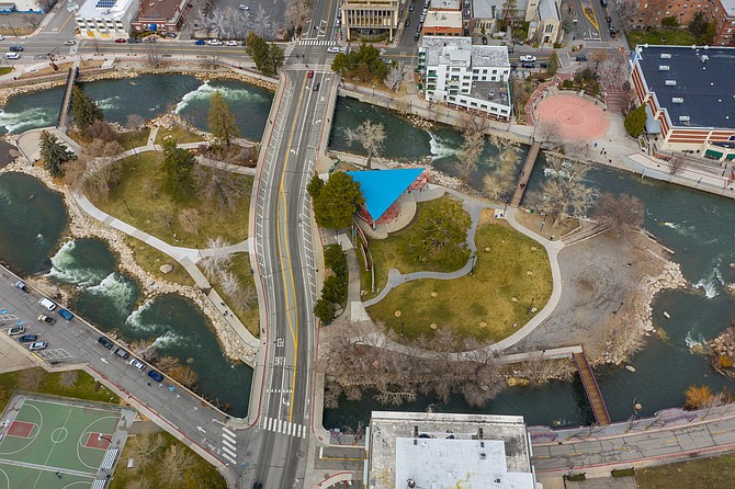 Aerial view of Wingfield Park in downtown Reno. (Photo: AdobeStock.)