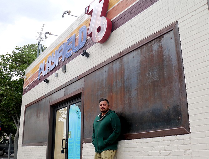 Has Mahmood stands outside Playfield ’76 on North Arlington Avenue in Downtown Reno on June 9, 2021.