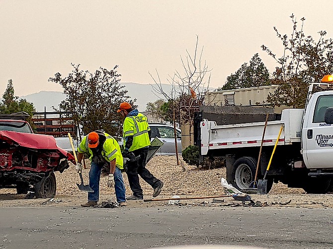 A reader photo of the Highway 395 collision that snarled northbound traffic on Monday morning.