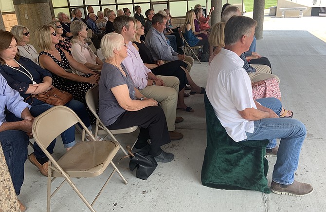 Family and friends attend a military service for Val York at the Northern Nevada Veterans Memorial Cemetery.