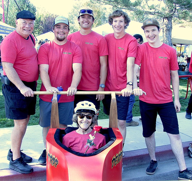 Taking first place in the Oct. 2 Coffin Races was “Death Trap.” Gardnerville residents Cathy Reuter was the driver, Bill Reuter, Connor McRae, Tobin McRae and Jeremy Aleman made up the team.