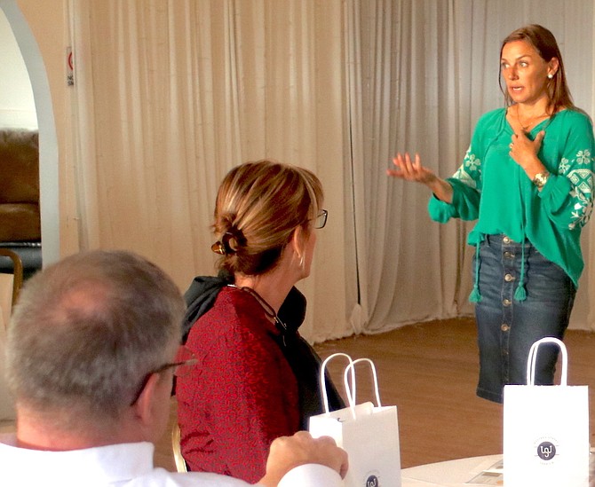 Adrienne Snow, co-owner of Western States Hemp Co., speaks at a recent Churchill Entrepreneurial Development Association meeting.